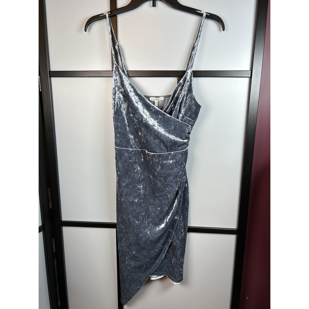 Charlotte Russe Blue Crushed Velvet Faux Wrapped Dress Bodycon Cami Clubwear M